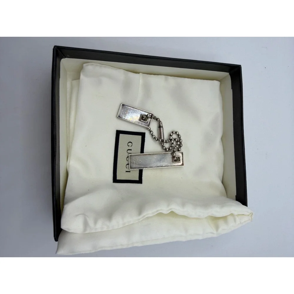 Gucci Sterling Silver Double Dog Tag Keychain Made in Italy Box Dustbag - Picture 5 of 6